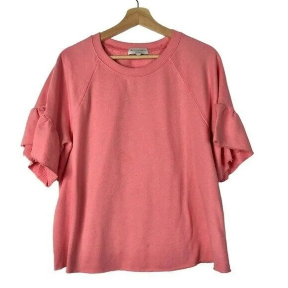 Michael Stars Ava Pink Ruffle Short Sleeve Top L - Picture 2 of 4